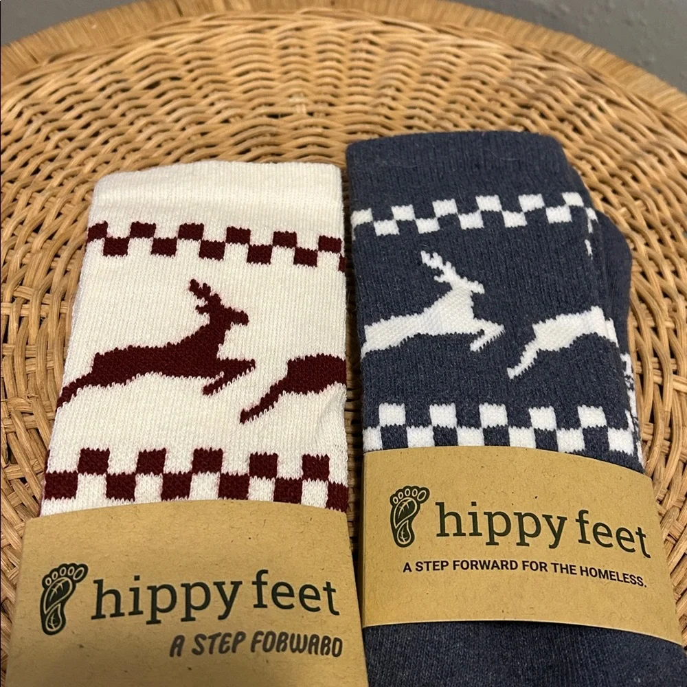 Hippy Feet Reindeer Fair Isle‎ Socks 2 Pack Navy White